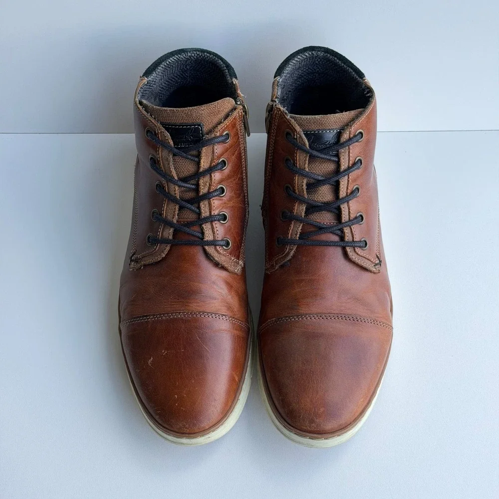Bull Boxer Adyn Boots Men 12‎ Brown Leather Side Zip Lace-Up Sneakers Portugal